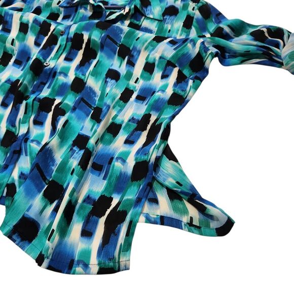 Chaus Womens tops Size 1X Blue Color Sheer Top Lightweight Roll Tab sleeves - Picture 7 of 12